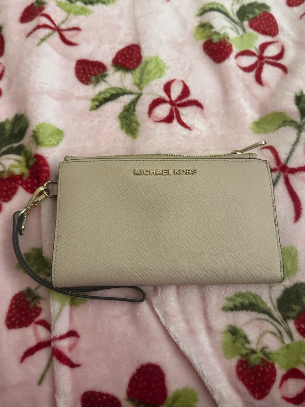 Michael Kors Pink Beige Saffiano Wristlet Wallet